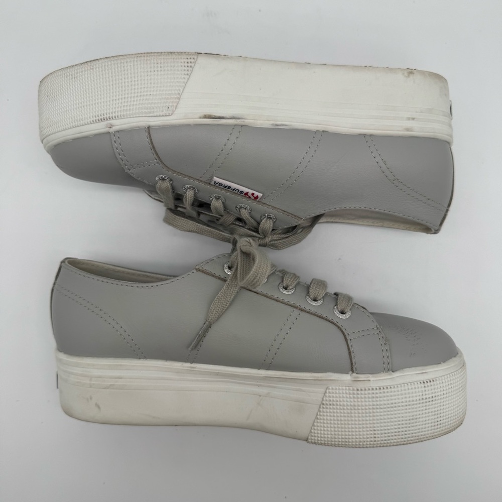 Superga Gray Leather Platform Sneaker Size 7 - Picture 8 of 12